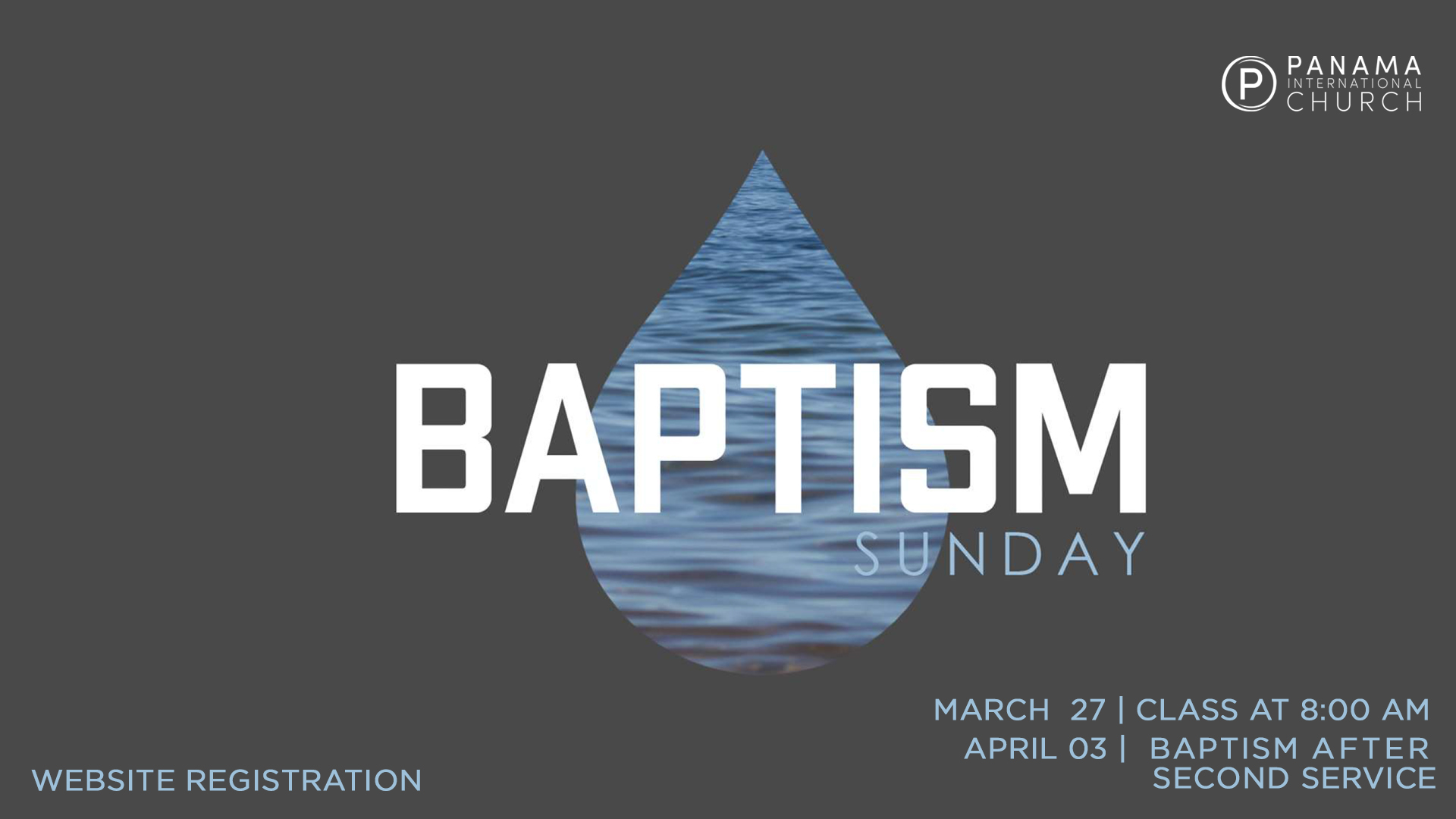 A water drop with the words baptism sunday written above it.